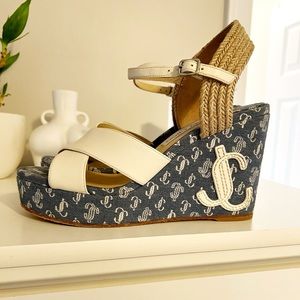 Chic Jimmy Choo Denim Wedge Sandals